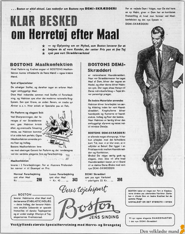 skræddersyet jakkesæt made-to-measure annonce 1955